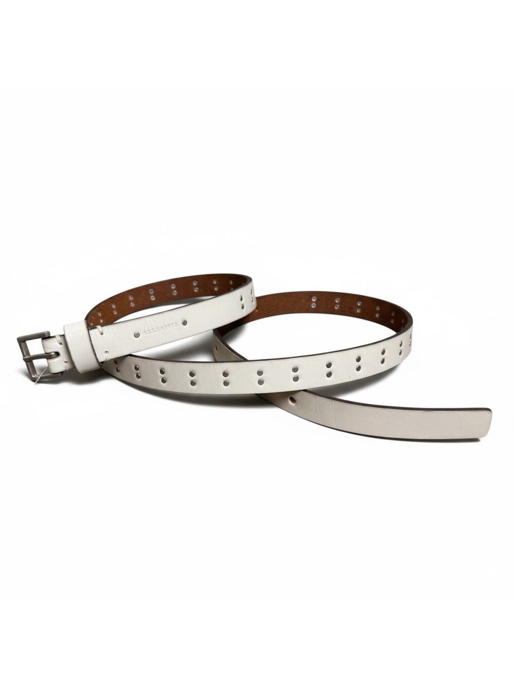 AllSaints Women Leather Belt Cream Studded Adjustable Size Medium